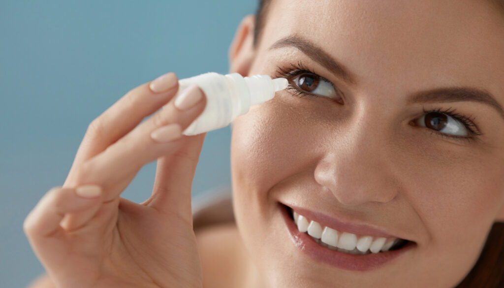 Eye,Drop.,Woman,Applying,Lubricant,Eye,Drops,In,Her,Eyes