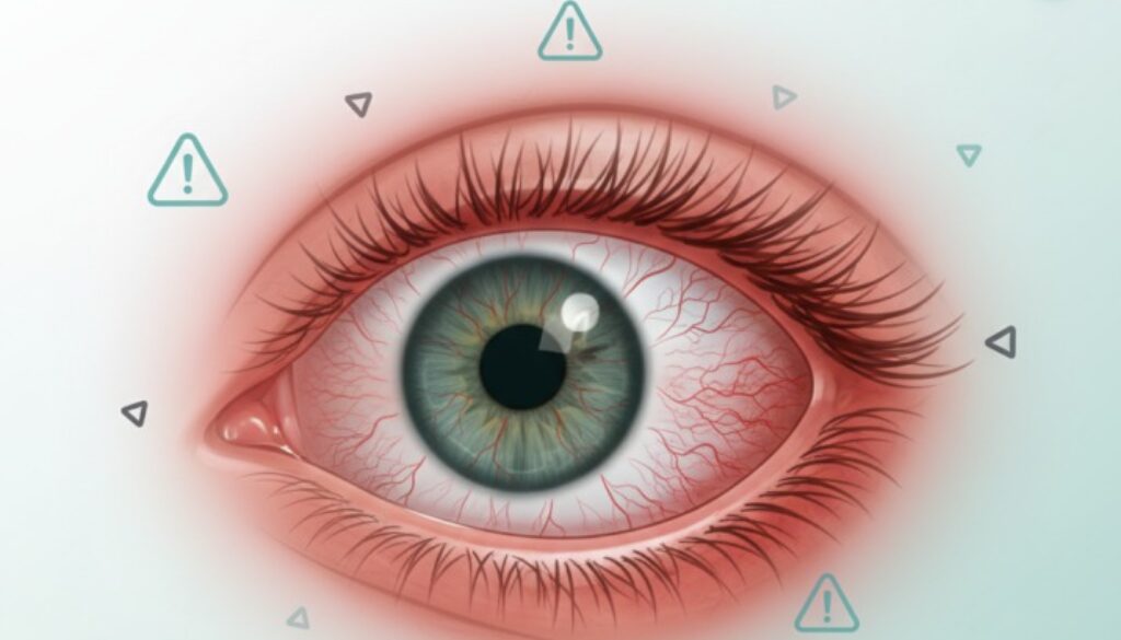 "Red eye emergency signs illustration showing inflamed bloodshot eye with visible symptoms requiring immediate medical attention from Richmond eye doctor"