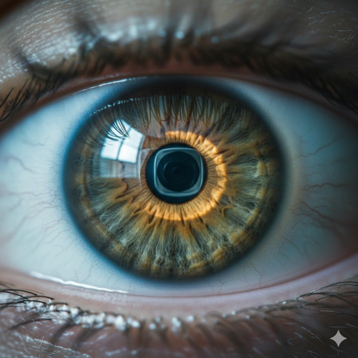 Macro view of an eye undergoing advanced retinal imaging with a diagnostic machine, critical for early detection of silent diseases like glaucoma and diabetic retinopathy.