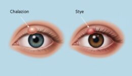 Medical illustration comparing chalazion vs stye on eyelids showing key differences in location and appearance for eye care diagnosis