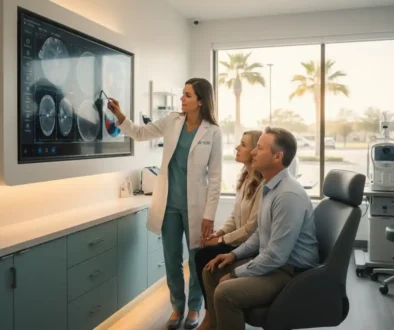 Richmond eye doctor reviewing dry eye diagnostic imaging with patient in modern clinic