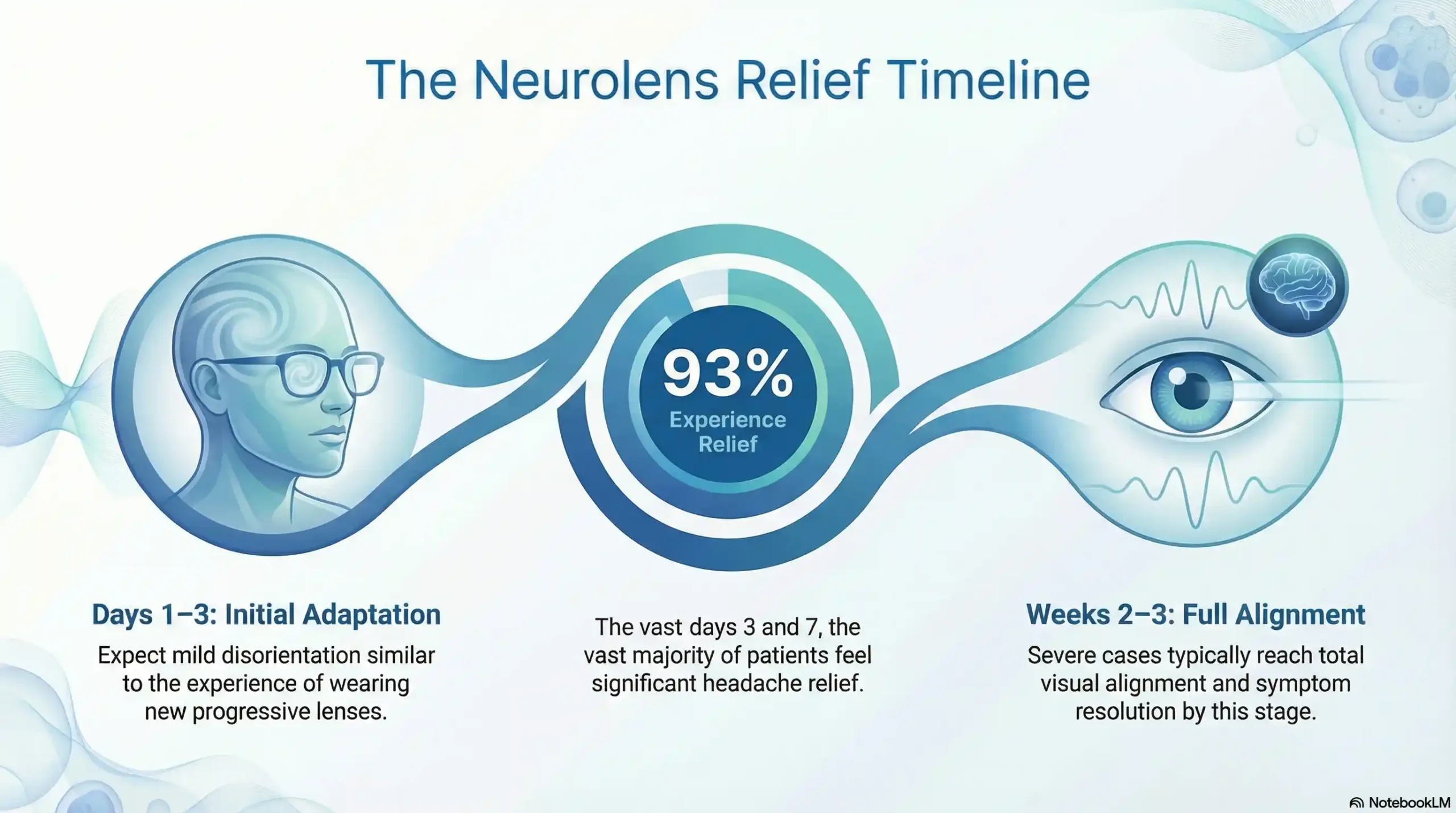 Infographic showing the Neurolens recovery timeline from 3 days to 3 weeks.