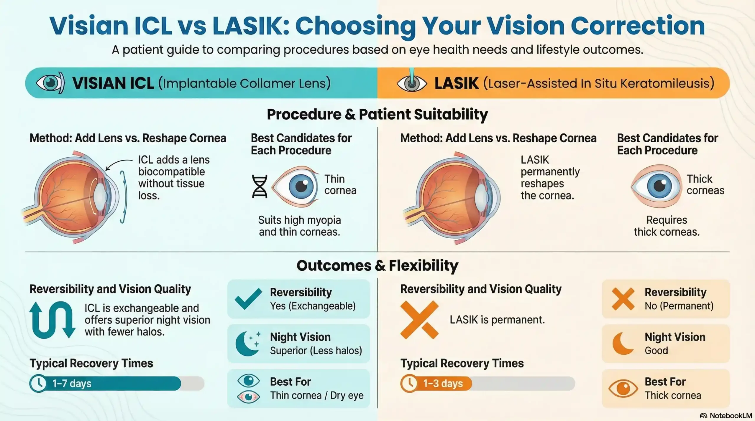 Comparison chart of Visian ICL vs LASIK for vision correction.